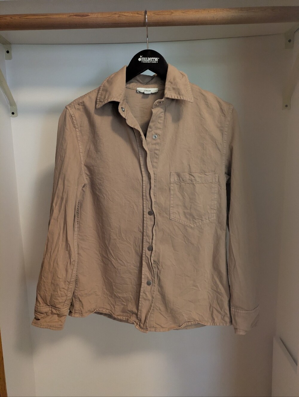 Vince Cotton twill snap front overshirt shacket tan size xs